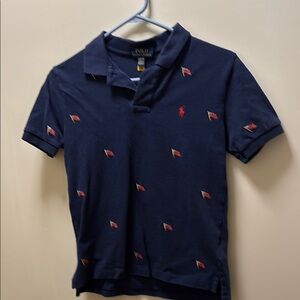 Navy Polo Shirt with Red USA Flag Embroidery